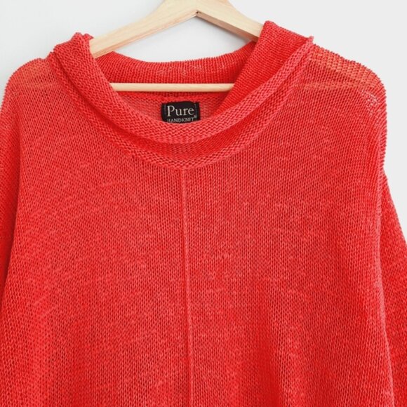 PURE HANDKNIT Linen Blend Oversized Fine Knit Semi-sheer Sweater Top Red Sz XS - Picture 3 of 15